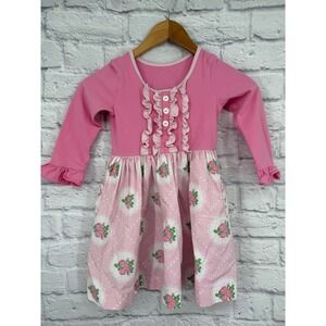 Eleanor Rose Sweet Love Rhonda Dress Girls Pink Floral Print Ruffles Size 5-6